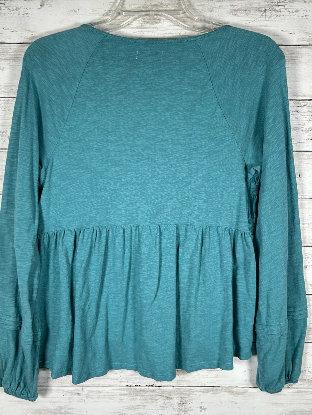 True Craft Smocked Babydoll Top Teal Snap Front Medium - Picture 3 of 7